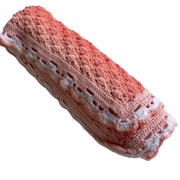 Crochet or Knit Baby Blanket Pink Peach Tones Scalloped Edge Sweet Handmade - Picture 8 of 8